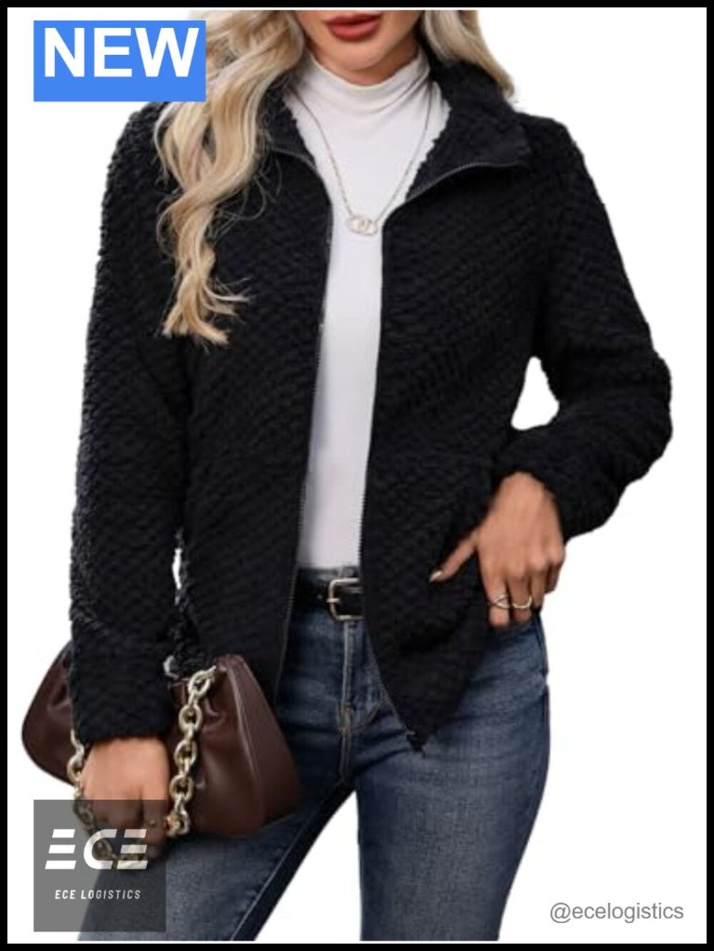 Full Zip Stand Collar Fleece Sherpa Jacket with Pockets